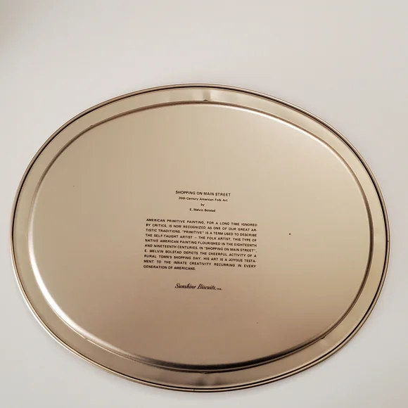 Vintage Sunshine Biscuits Tin Tray Plate Shopping on Main Street Melvin Bolstad - Picture 7 of 15